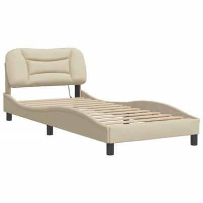 Bedframe met LED-verlichting stof crèmekleurig 80x200 cm