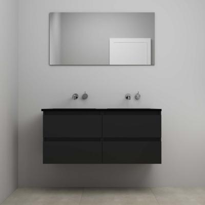 On-Line Badkamermeubelset - 120 cm - Voorgemonteerd - Ladestructuur - Acryl Wastafel - zonder Kraangat - Spiegel - Mat Zwart