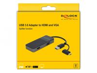 Delock 64085 USB 3.2 Gen 1-adapter naar 4K HDMI + VGA met splitterfunctie - thumbnail