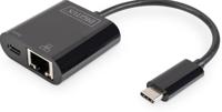 Digitus USB-C, RJ45 Adapter [1x USB-C stekker - 1x RJ45-bus, USB-C bus] DN-3027 Incl. RJ45-bus, Met laadbus, Met USB - thumbnail