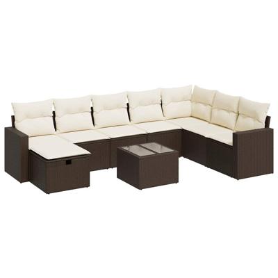 8-delige Loungeset met kussens poly rattan bruin