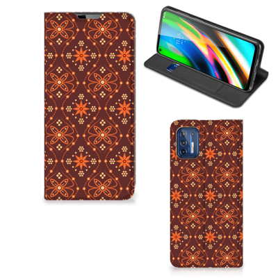 Motorola Moto G9 Plus | Hoesje met Magneet | Batik Brown Motorola Moto G9 Plus | Hoesje met Magneet | Batik Brown