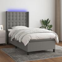 Boxspring met matras en LED stof donkergrijs 100x200 cm - thumbnail
