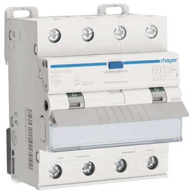 Hager ADX416D Aardlekschakelaar/zekeringautomaat 4-polig 16 A 0.03 A 400 V Hager ADX416D Aardlekschakelaar/zekeringautomaat 4-polig 16 A 0.03 A 400 V