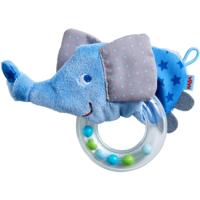 Haba rammelaar Olifant 14 cm polyester blauw 2 delig - thumbnail