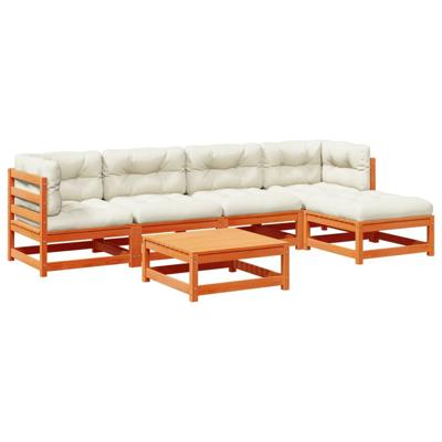 6-delige Loungeset met kussens massief grenenhout wasbruin