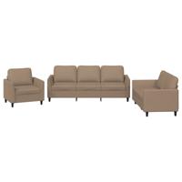 3-delige Loungeset met kussens kunstleer cappuccino - thumbnail
