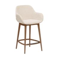 Kave Home Barkruk 'Konna' Essenhout en stof, kleur Beige/Bruin (zithoogte 66cm) - thumbnail