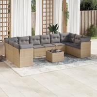 11-delige Tuinset met kussens poly rattan beige - thumbnail