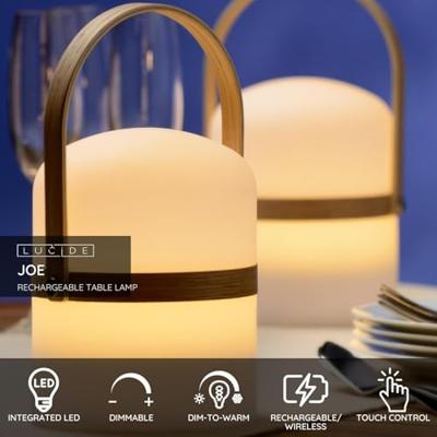 Lucide JOE - Oplaadbare Tafellamp Binnen/Buiten - Accu/Batterij - Ø 14,5 cm - LED Dimb. - 1x3W 3000K - IP44 - Wit Lucide JOE - Oplaadbare Tafellamp Binnen/Buiten - Accu/Batterij - Ø 14,5 cm - LED Dimb. - 1x3W 3000K - IP44 - Wit