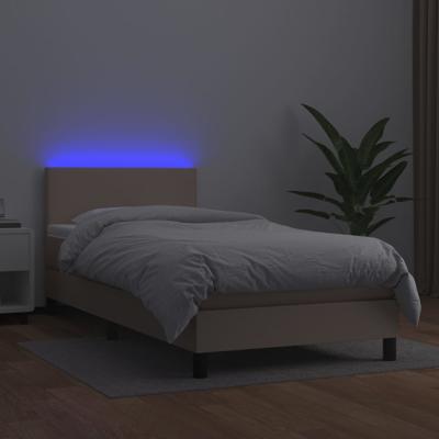 Boxspring met matras en LED kunstleer cappuccinokleur 120x190cm - thumbnail