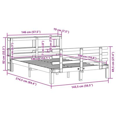 Bedframe met hoofdbord massief grenenhout 140x190 cm - thumbnail