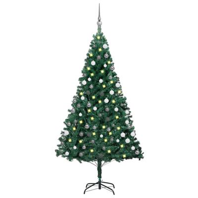VidaXL Kunstkerstboom met verlichting en kerstballen 180 cm pvc groen