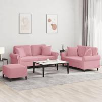 3-delige Loungeset met kussens fluweel roze - thumbnail
