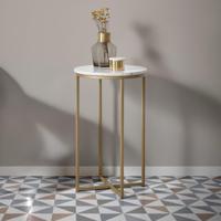 Kave Home Ronde Bijzettafel 'Sheffield' Wit marmer / goud, Ø43cm - thumbnail