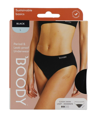 Boody Menstruatieondergoed Bikinislip Zwart Licht / Normaal Maat L Boody Menstruatieondergoed Bikinislip Zwart Licht / Normaal Maat L