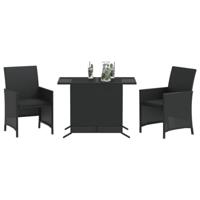 3-delige Bistroset met kussens poly rattan zwart - thumbnail