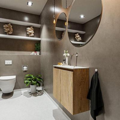 MONDIAZ TURE 60cm toiletmeubel washed oak. EDEN wastafel talc rechts geen kraangat