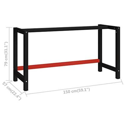 Werkbankframe 150x57x79 cm metaal zwart en rood