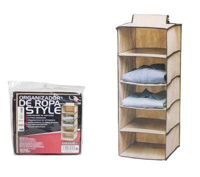 Kast organizer - hangende opberger - stof beige met 5 brede vakken