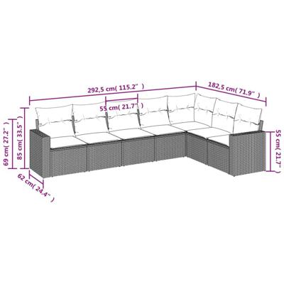7-delige Loungeset met kussens poly rattan zwart - thumbnail