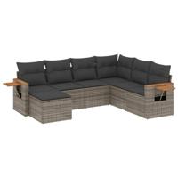 7-delige Loungeset met kussens poly rattan grijs - thumbnail
