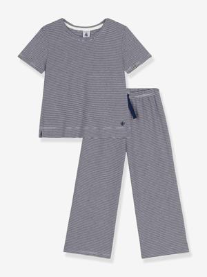 Pyjama kind met korte mouwen en wijde pijpen, gestreept PETIT BATEAU marineblauw