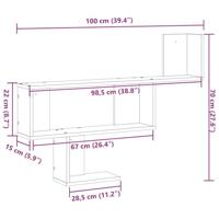 Wandschap 100x15x70 cm bewerkt hout wit - thumbnail