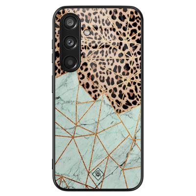 Samsung Galaxy S24 glazen hardcase - Luipaard marmer mint Samsung Galaxy S24 glazen hardcase - Luipaard marmer mint