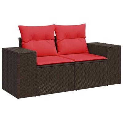 7-delige Loungeset met kussens poly rattan acacia bruin