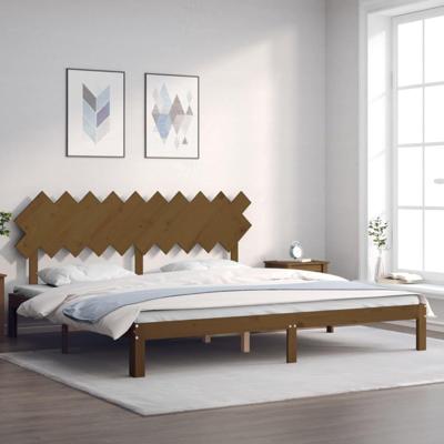 Bedframe met hoofdbord massief hout honingbruin 200x200 cm