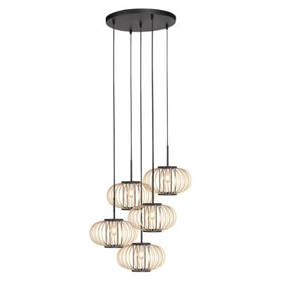 Steinhauer Hanglamp 5-lichtsSilva met bamboe kappen - 4524ZW