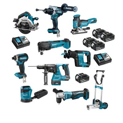 Makita DLX1036TJ2 Accu Combiset 10-delig met Trolley 18V 5.0Ah in Mbox