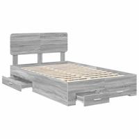 Bedframe met hoofdeinde Grijs Sonoma 135 x 190 cm Bewerkt hout - thumbnail