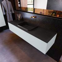 Badkamermeubelset Mondiaz Erin 150 cm met 1 Lade met RIDGE Wastafel Midden Urban Zonder Kraangaten Greeploos Mat Clay - thumbnail