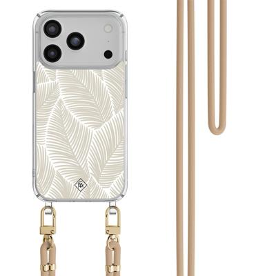 iPhone 17 Pro hoesje met beige koord - Palm leaves beige iPhone 17 Pro hoesje met beige koord - Palm leaves beige