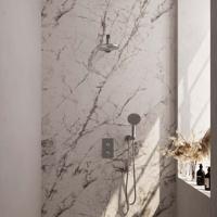 Regendoucheset Inbouw Brauer Brushed Carving Thermostatisch 20 cm met 3-Weg Omstelling, Wandarm en 3-Standen Handdouche Geborsteld RVS Brauer - thumbnail