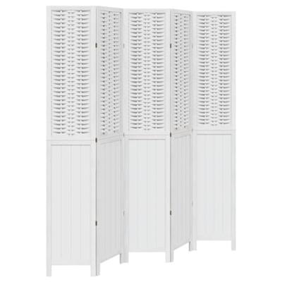 Kamerscherm met 5 panelen massief paulowniahout wit Kamerscherm met 5 panelen massief paulowniahout wit