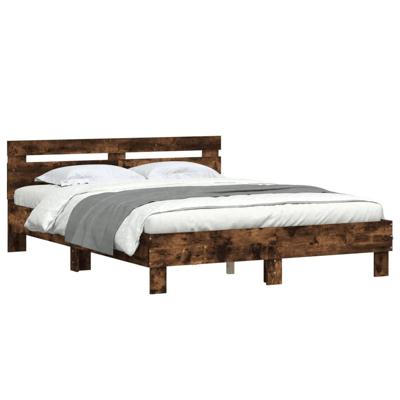 Bedframe met hoofdeinde bewerkt hout gerookt eiken 150x200 cm