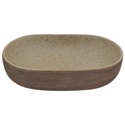 VidaXL Opzetwasbak ovaal 59x40x14 cm keramiek zandkleurig en bruin VidaXL Opzetwasbak ovaal 59x40x14 cm keramiek zandkleurig en bruin