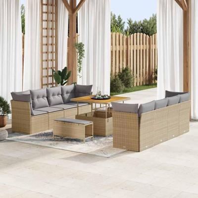 Tuinbankenset 11 pcs Beige poly rattan
