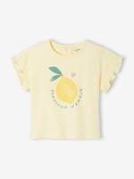 Babyshirt met ruches aan de mouwen en fruitmotief pastelgeel - thumbnail