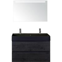 Maxx XL Badmeubelset 100 cm - Black Oak - Wastafel Kube Zwart 2 Kraangaten met LED Spiegel - thumbnail