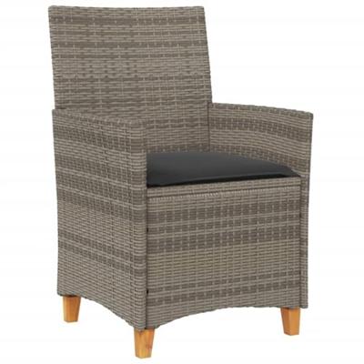 Tuinstoelen 2 st met kussens poly rattan en massief hout grijs - thumbnail