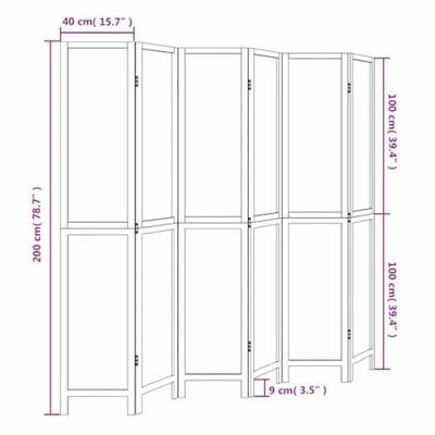 Kamerscherm met 6 panelen massief paulowniahout wit