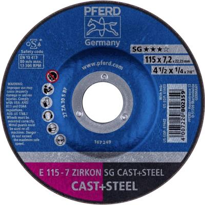 PFERD TOOLS 62211747 E 115-7 ZIRKON SG CAST+STEEL Afbraamschijf gebogen Diameter 115 mm Boordiameter 22.23 mm Grijs/grauw sferoïdisch gietijzer, Staal, Gegoten