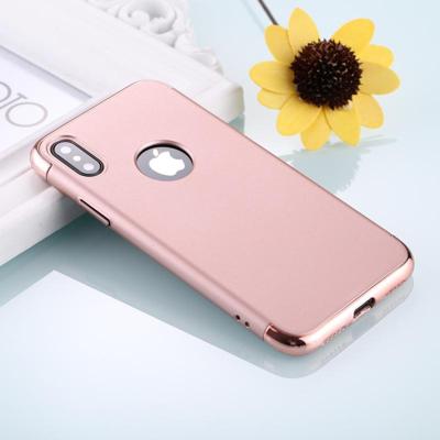 Voor iPhone X drie fase Splicing galvaniseren kant back cover beschermhoes (Rose Gold)