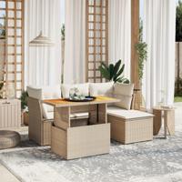 6-delige Loungeset met kussens poly rattan beige - thumbnail