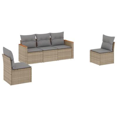 5-delige Loungeset met kussens poly rattan gemengd beige - thumbnail