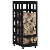 VidaXL Houtblokhouder met wielen 40x49x110 cm massief grenenhout zwart - thumbnail